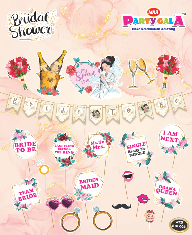 Maa Party Gala Bride Party Decoration Set, Rose Gold Banner with Photo Clips, Floral Photo Props, Wedding Celebration Kit, Pink and Purple (Pink)