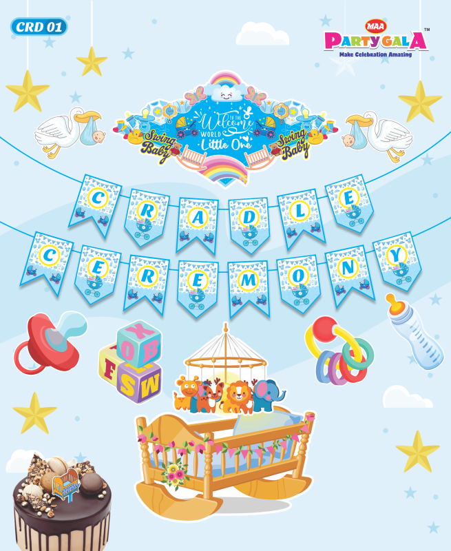 Maa Party Gala Cradle Ceremony Banner Decoration Set, Baby Shower Bunting with Welcome Message, Party Supplies (Blue)