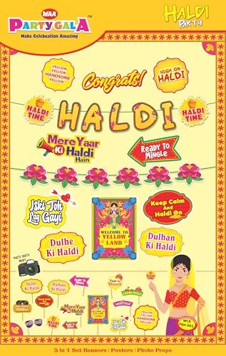 Maa Party Gala Haldi Ceremony Decoration Kit, 3-in-1 Banners, Posters and Photo Props Set, Traditional Indian Wedding Theme