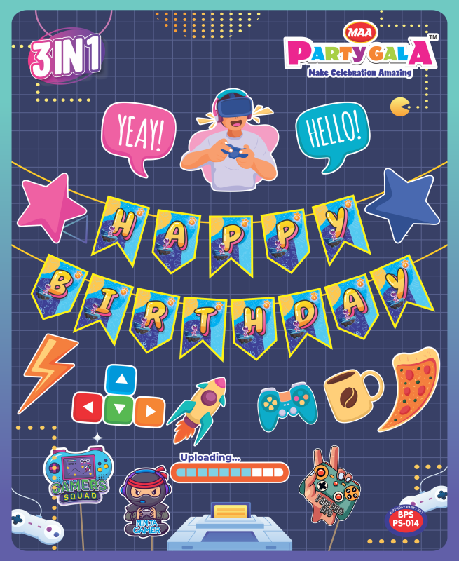 Maa Arts And Crafts Themed Birthday Celebration Set, 1 Birthday Banner , 12 Birthday Posters , 3 Props (VDO Games)
