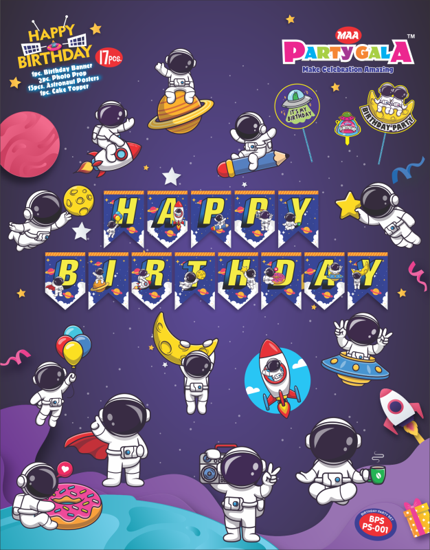 Maa Arts And Crafts Themed Birthday Celebration Set, 1 Birthday Banner , 13 Birthday Posters , 1 Cake Topper , 2 Props (Astro)