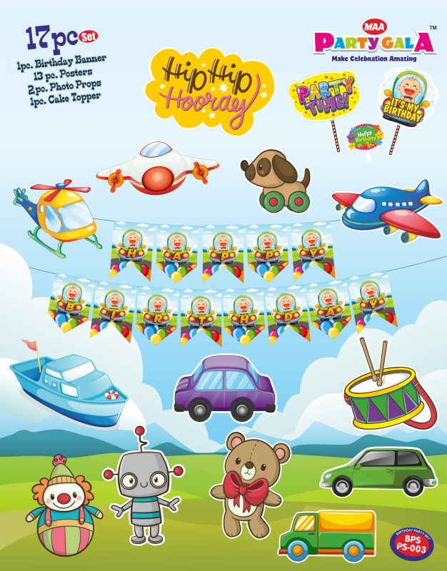 Maa Arts And Crafts Themed Birthday Celebration Set, 1 Birthday Banner , 13 Birthday Posters , 1 Cake Topper , 2 Props (Baby Travel)